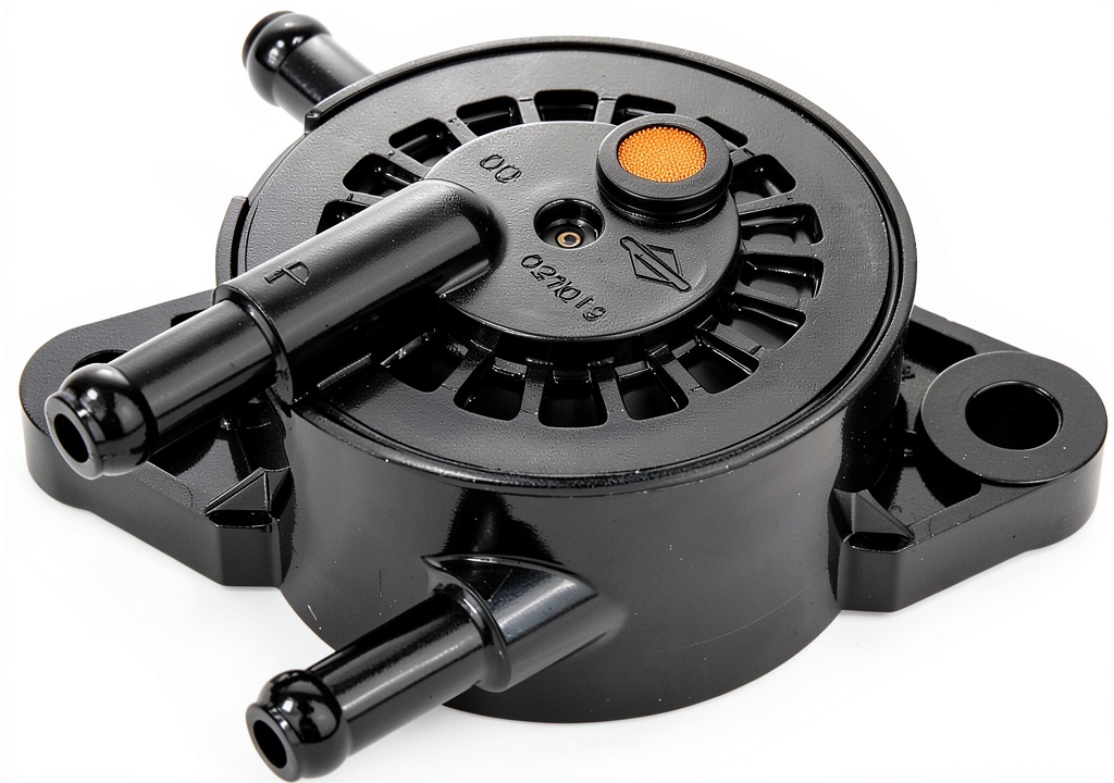 Installing Briggs & Stratton Mechanical Fuel Pump Universal Fit on a wooden workbench