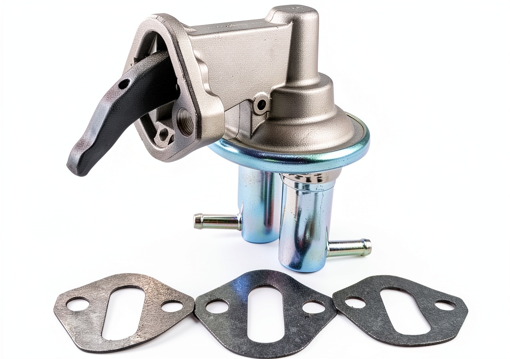 Installing SPJIUQI Mechanical Fuel Pump for Chrysler 300 on a wooden workbench