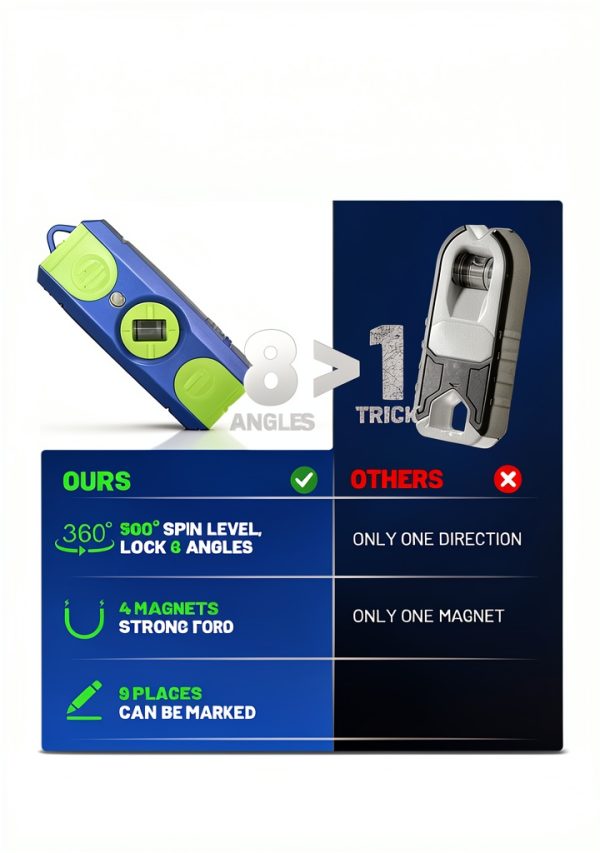 Magnetic Stud Finder with 360° Level - Professional Grade Wall Scanner with Extra-Strong Magnet for Wood Studs Detection, Battery-Free Design with Built-in Bubble Level-2