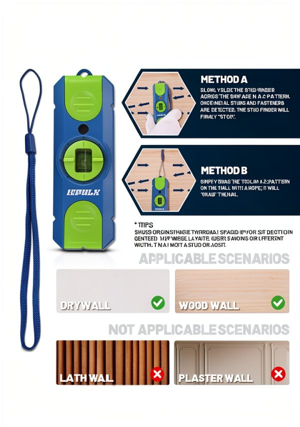 Magnetic Stud Finder with 360° Level - Professional Grade Wall Scanner with Extra-Strong Magnet for Wood Studs Detection, Battery-Free Design with Built-in Bubble Level-3